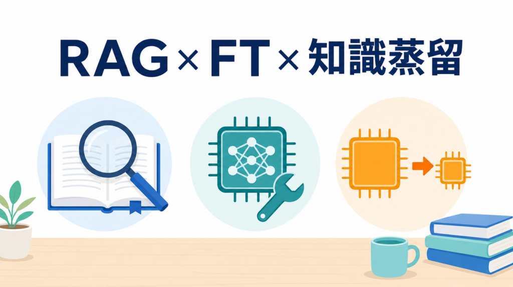 RAGとファインチューニングの違いに知識蒸留を加えた3者比較を示すアイキャッチ画像